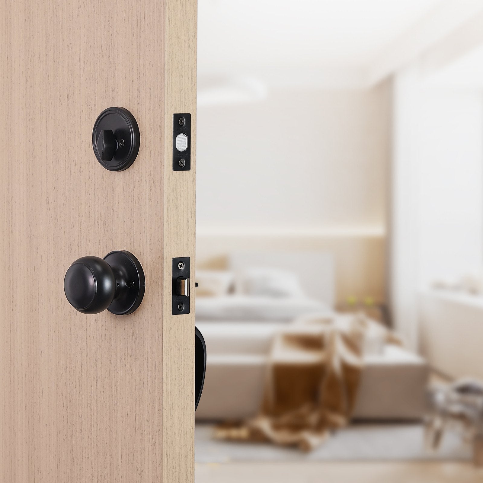 Front Door Handle and Deadbolt Set, Matte Black Single Cylinder Lock, Adjustable
