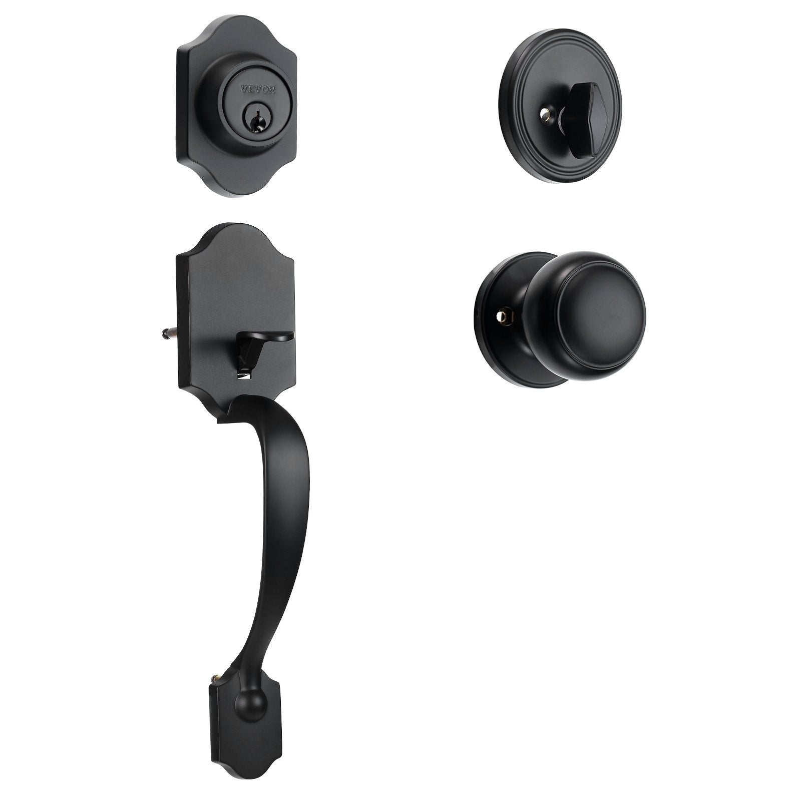 Front Door Handle and Deadbolt Set, Matte Black Single Cylinder Lock, Adjustable