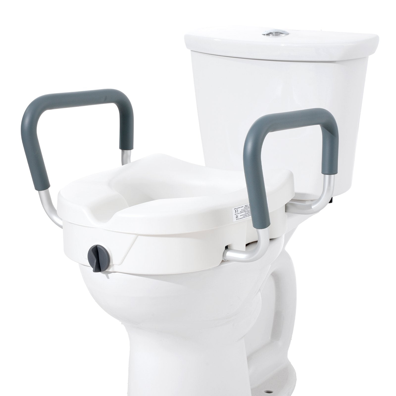Raised Toilet Seat 5" with Adjustable Padded Armrests for Round and Elongated