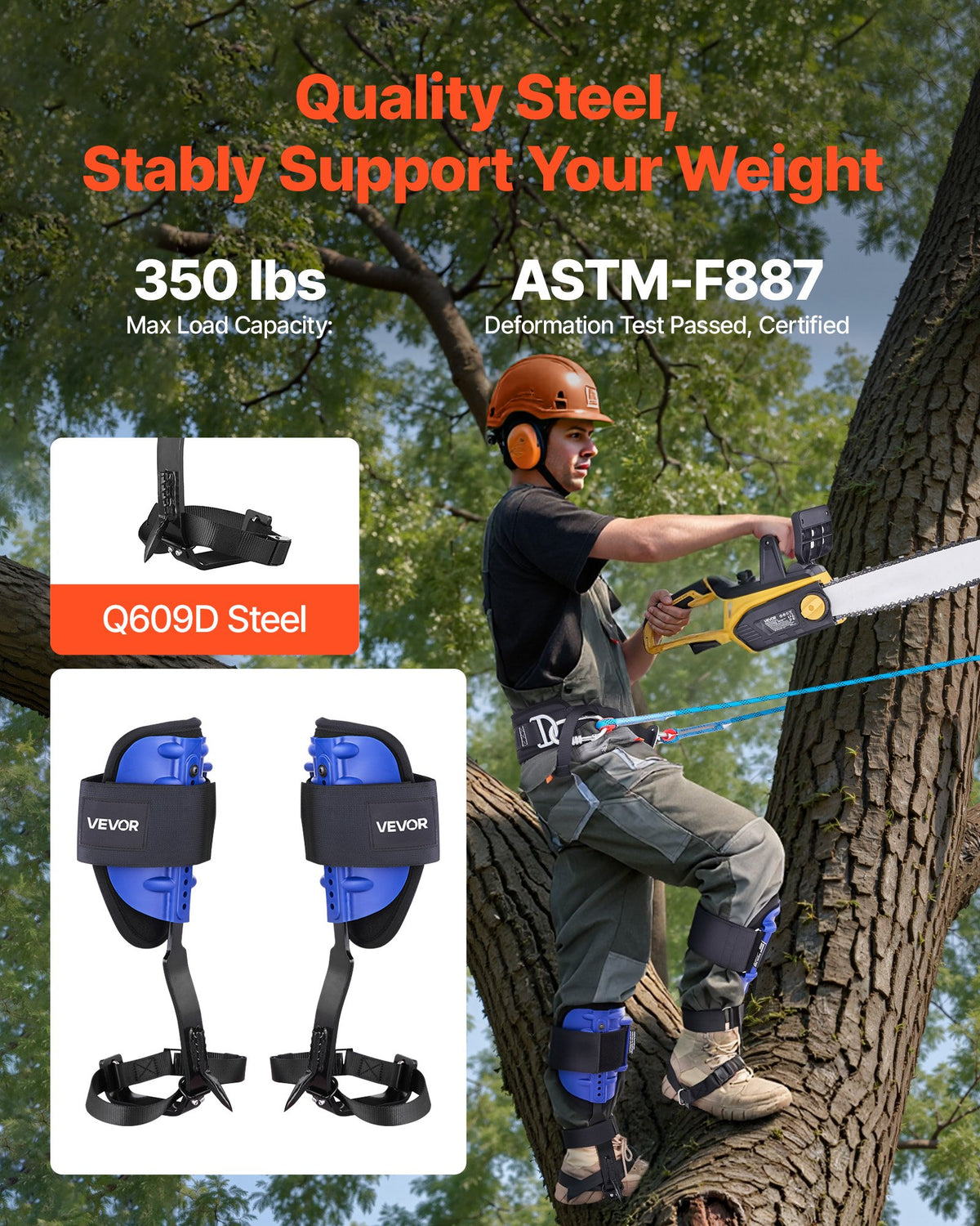 Tree Climbing Spikes Set Height-Adjustable Steel Spurs Straps Waist Harness