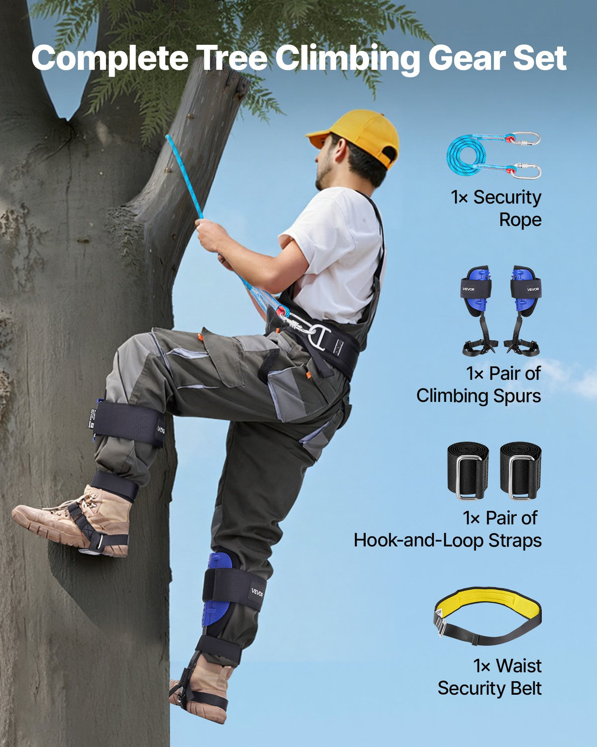 Tree Climbing Spikes Set Height-Adjustable Steel Spurs Straps Waist Harness