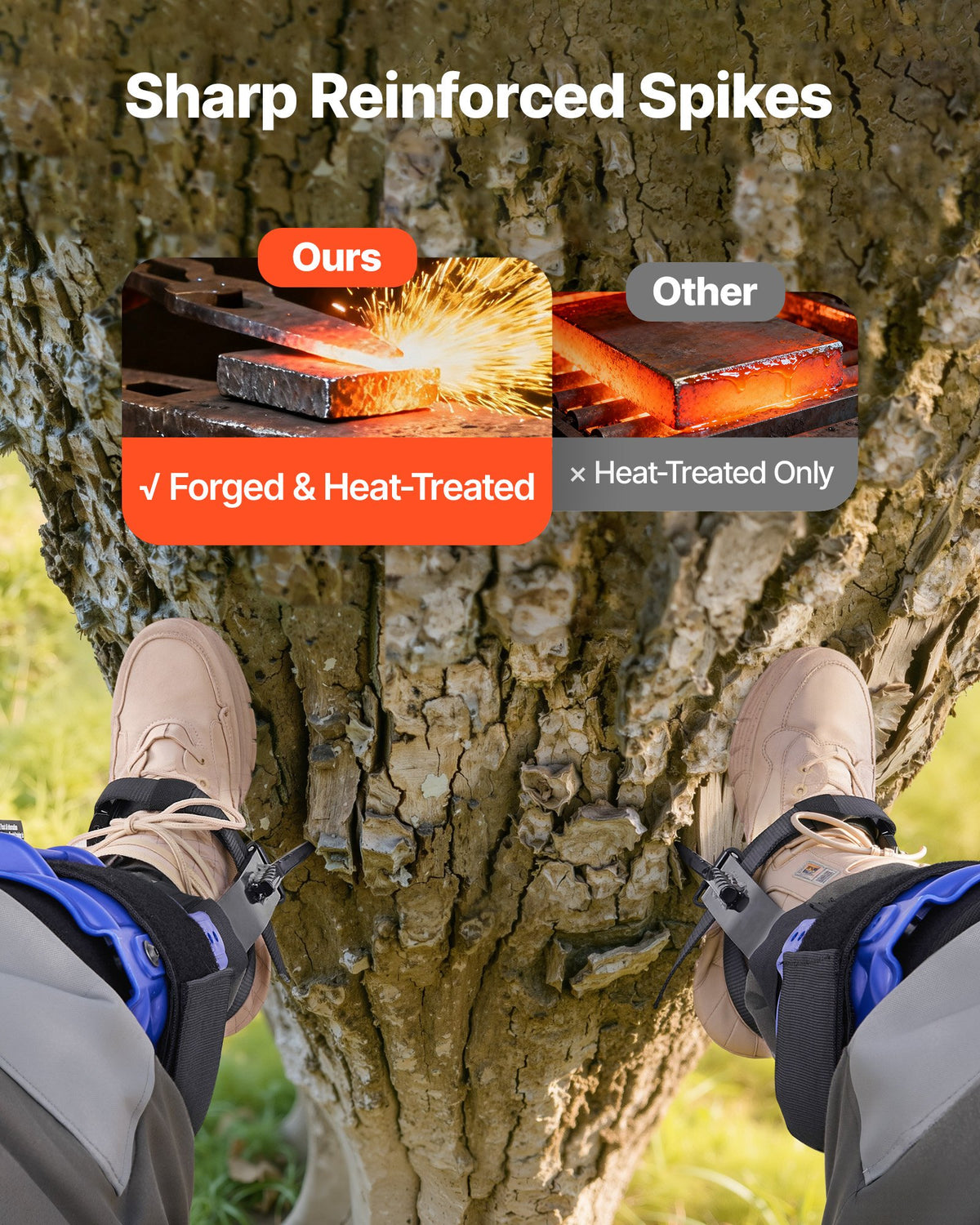 Tree Climbing Spikes Set Height-Adjustable Steel Spurs Straps Waist Harness