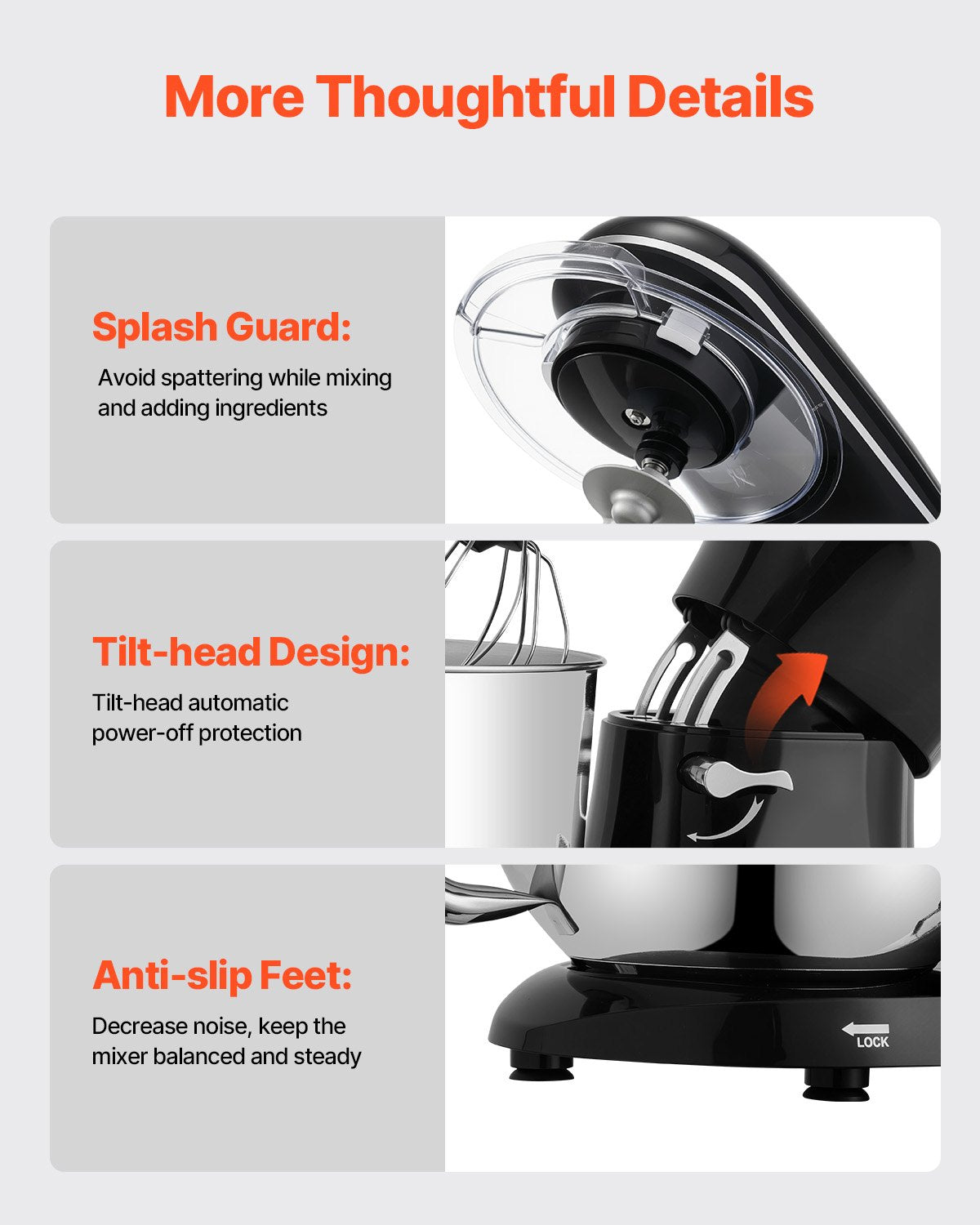 Stand Mixer 6 QT 1100W Tilt-Head 6+P Speeds with Stainless Steel Bowl Black