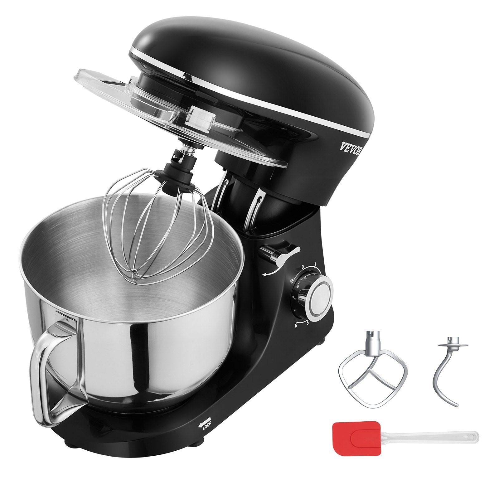 Stand Mixer 6 QT 1100W Tilt-Head 6+P Speeds with Stainless Steel Bowl Black
