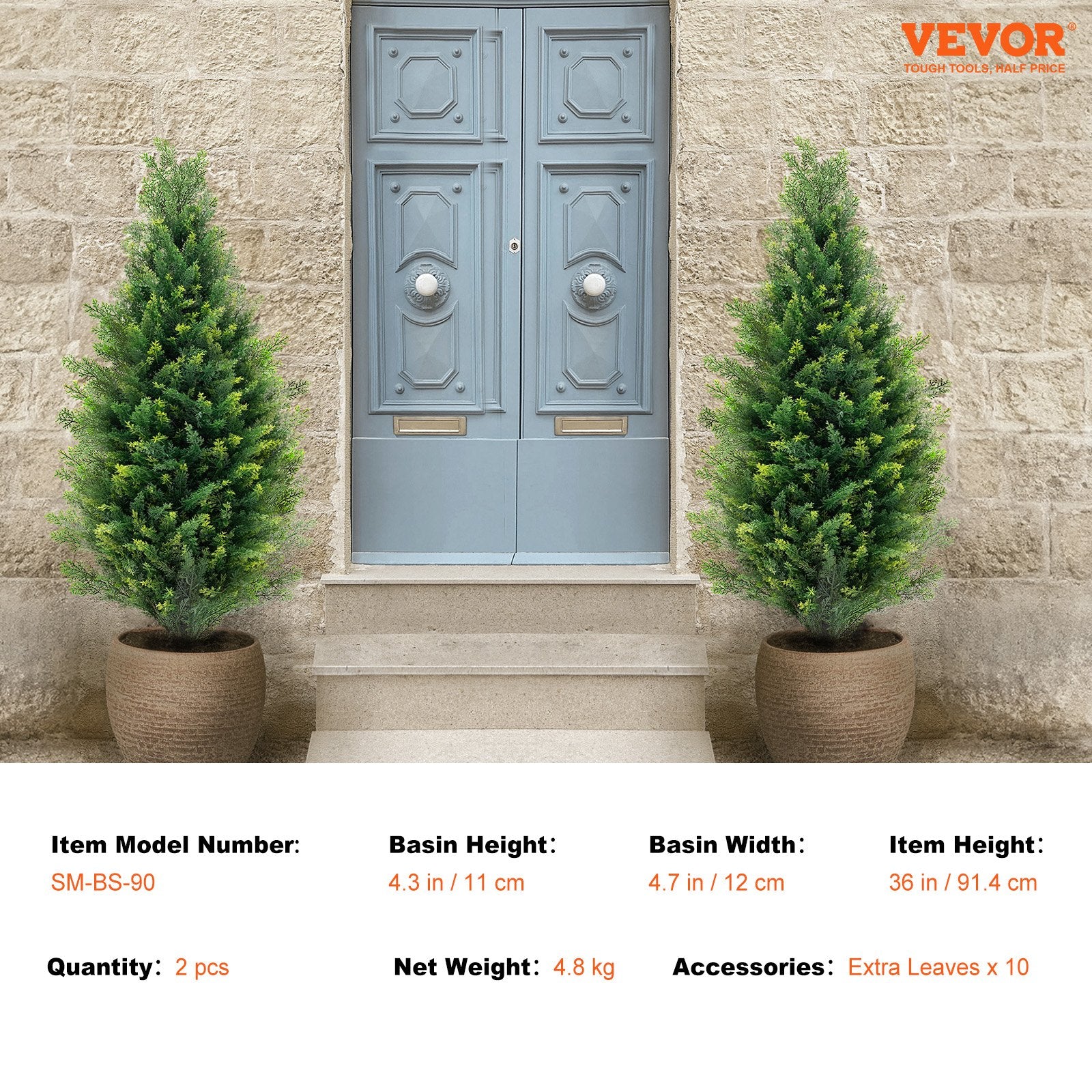 Artificial Cedar Topiary Tree, 36" Tall 2-Pack Faux Pine with Pot & Extra Leaves