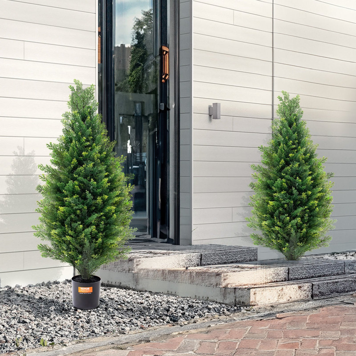 Artificial Cedar Topiary Tree, 36" Tall 2-Pack Faux Pine with Pot & Extra Leaves