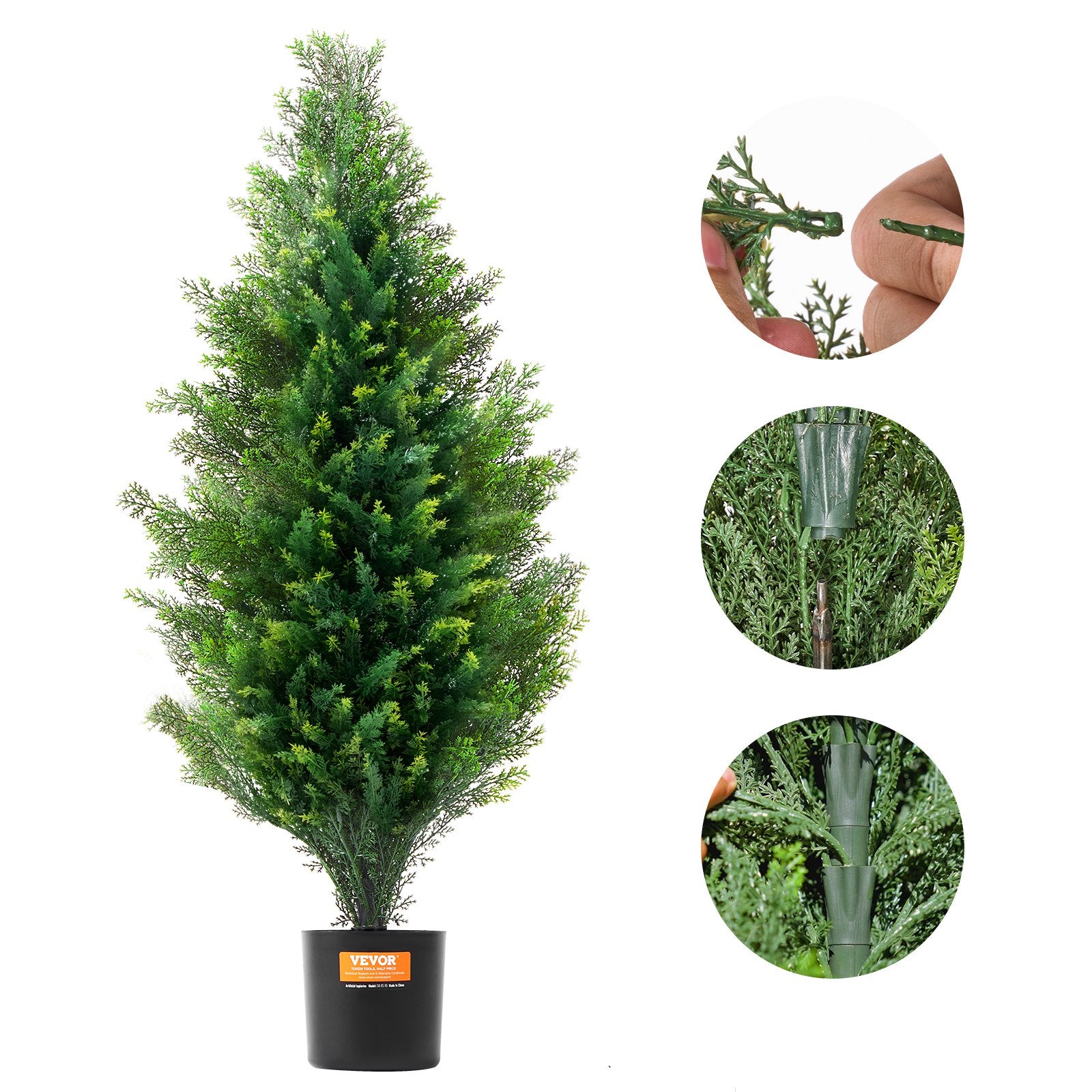 Artificial Cedar Topiary Tree, 36" Tall 2-Pack Faux Pine with Pot & Extra Leaves