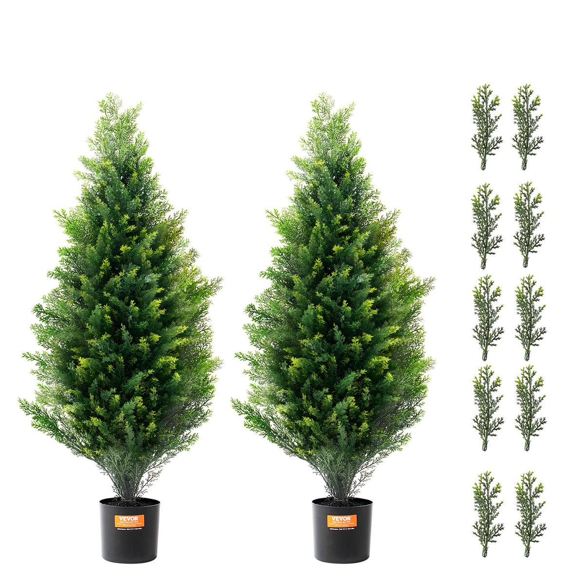 Artificial Cedar Topiary Tree, 36" Tall 2-Pack Faux Pine with Pot & Extra Leaves