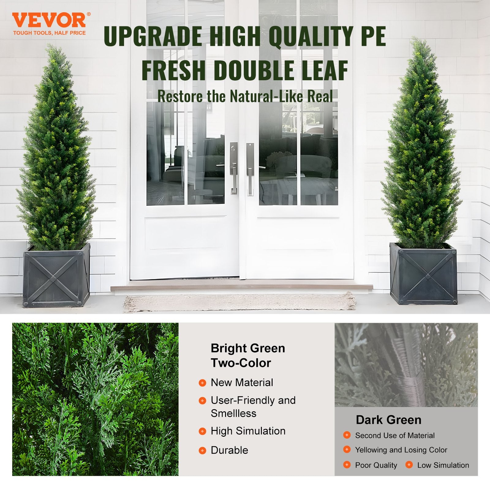 Artificial Cedar Topiary Tree, 60" Tall 2-Pack Faux Pine with Pot & Extra Leaves