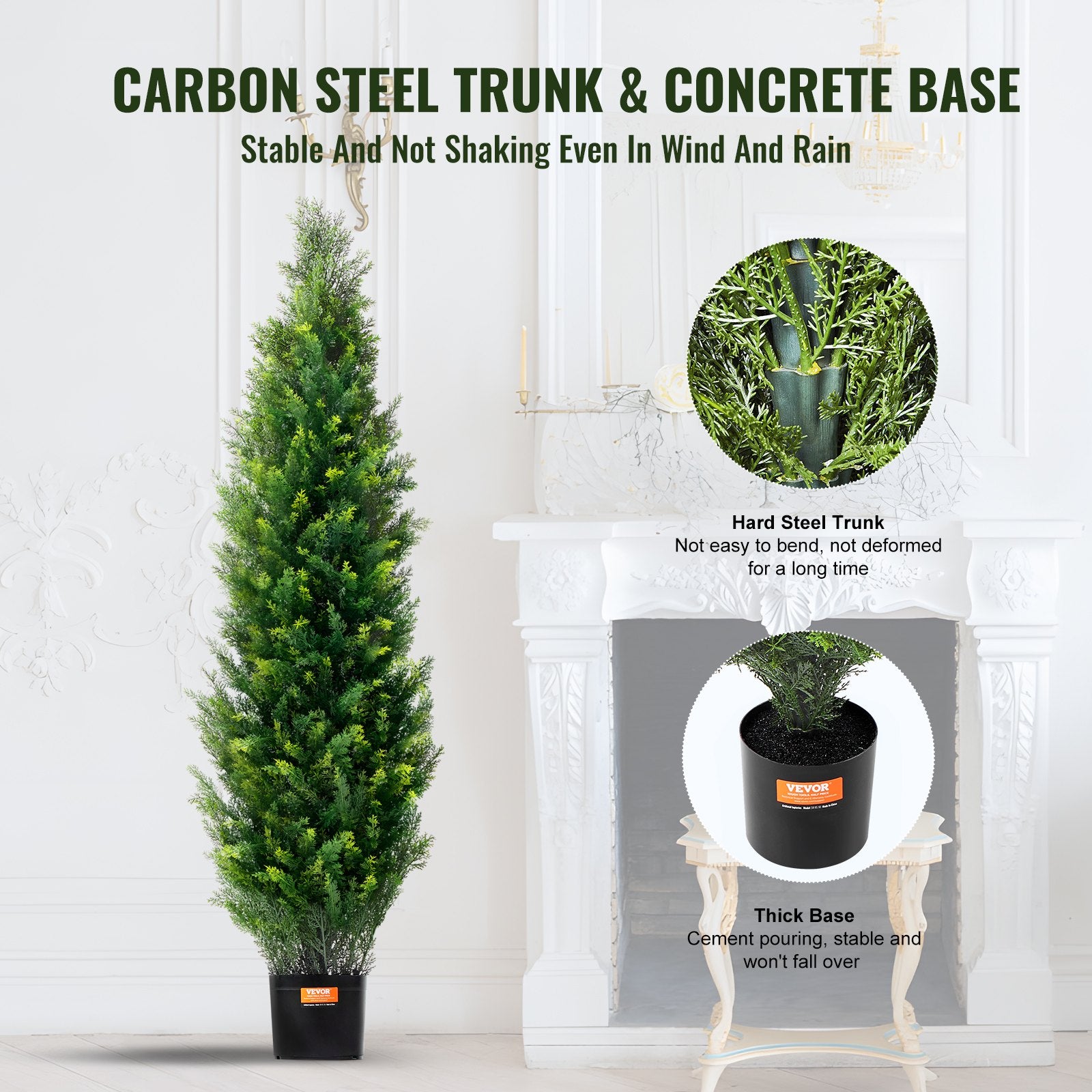Artificial Cedar Topiary Tree, 60" Tall 2-Pack Faux Pine with Pot & Extra Leaves