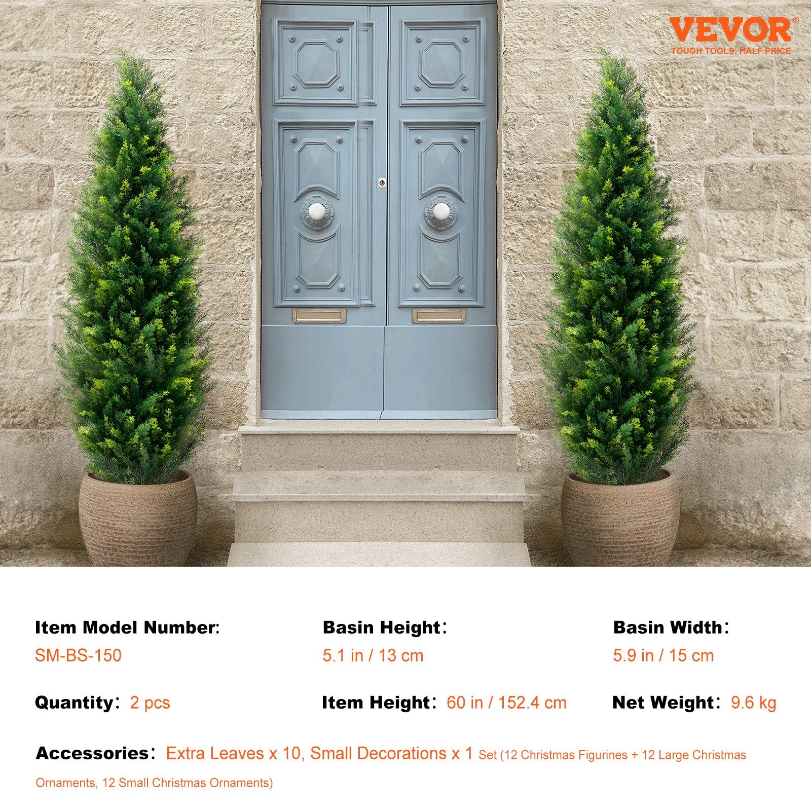 Artificial Cedar Topiary Tree, 60" Tall 2-Pack Faux Pine with Pot & Extra Leaves