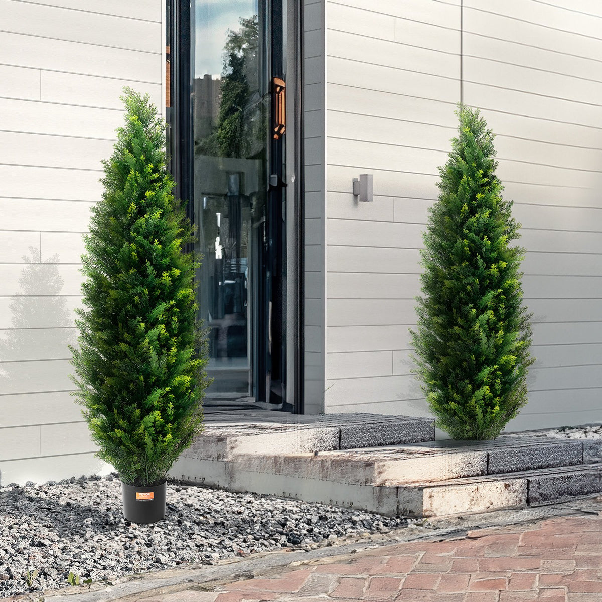 Artificial Cedar Topiary Tree, 60" Tall 2-Pack Faux Pine with Pot & Extra Leaves
