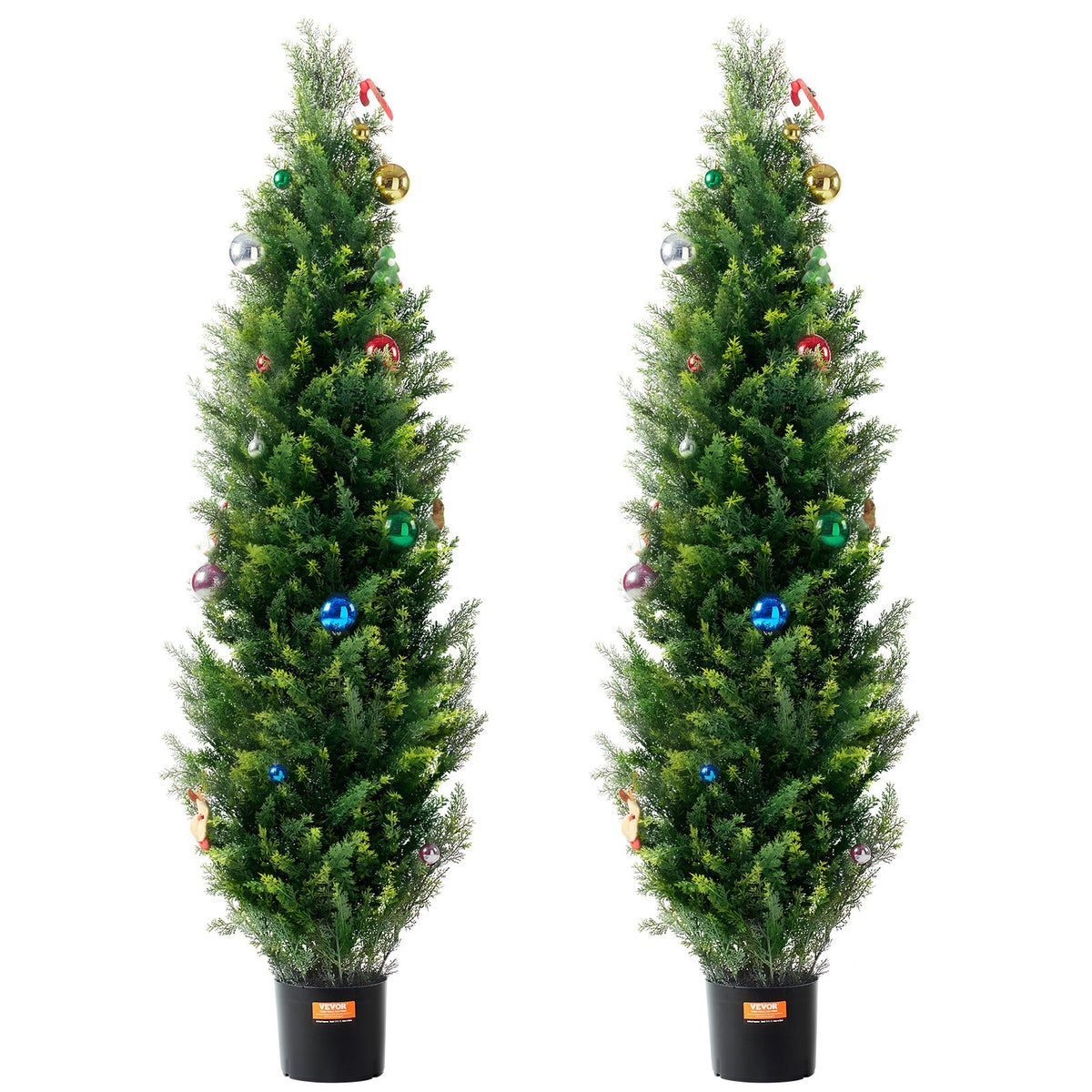 Artificial Cedar Topiary Tree, 60" Tall 2-Pack Faux Pine with Pot & Extra Leaves