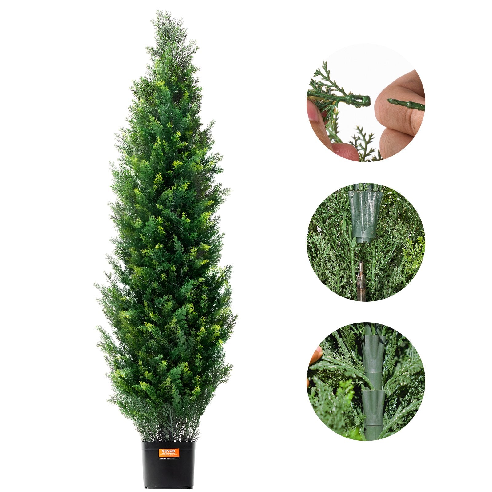 Artificial Cedar Topiary Tree, 60" Tall 2-Pack Faux Pine with Pot & Extra Leaves