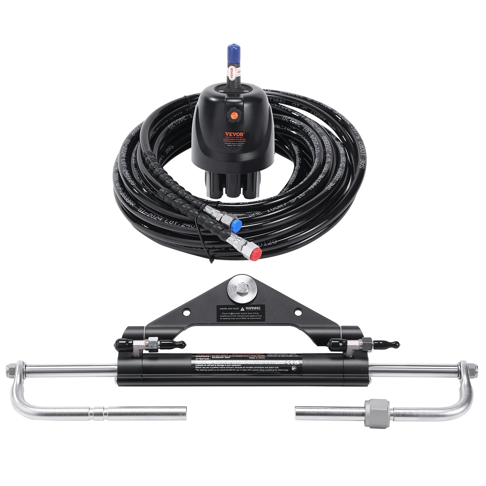 Hydraulic Outboard Steering Kit 150HP Helm Pump Lock Cylinder 24Ft Hose Boats