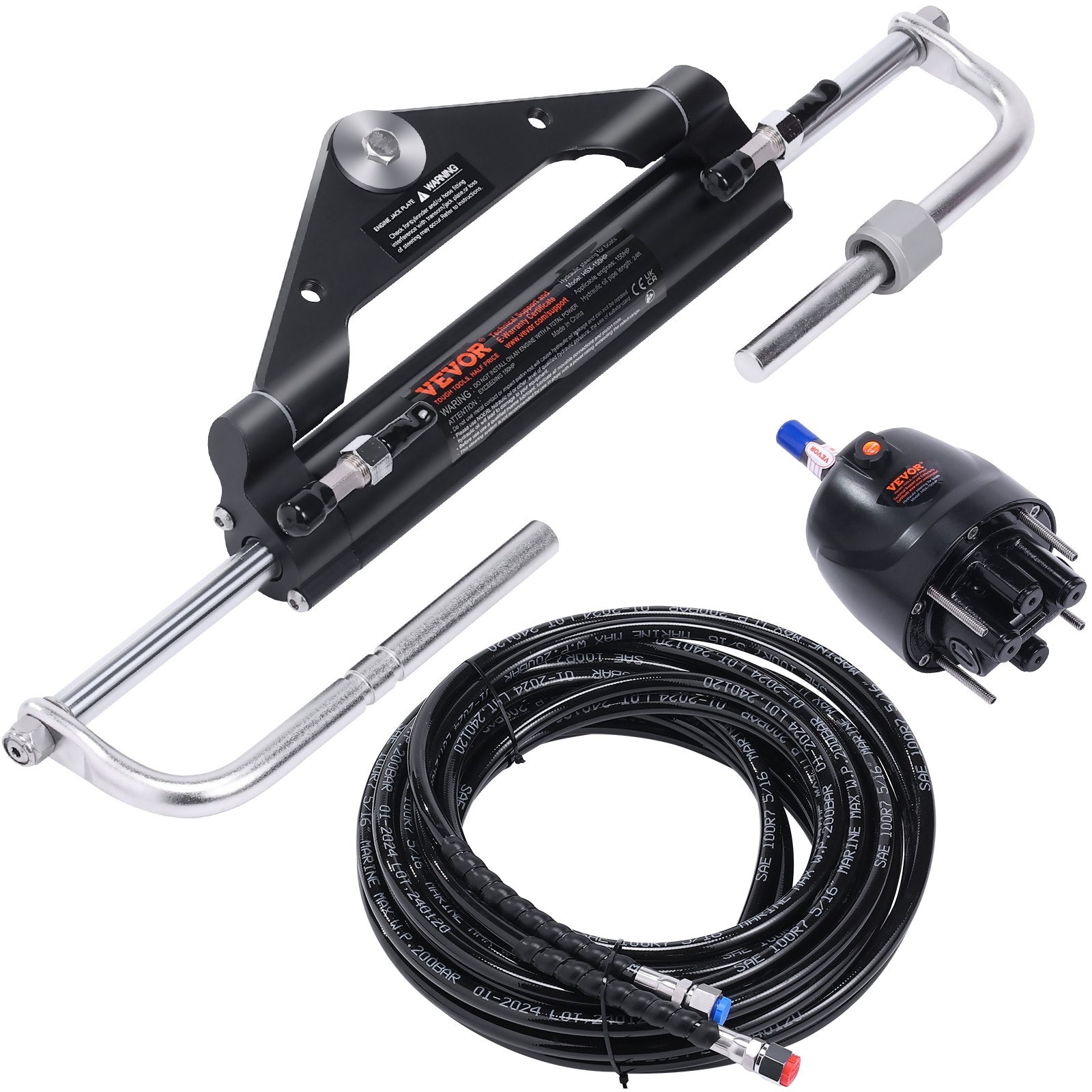 Hydraulic Outboard Steering Kit 150HP Helm Pump Lock Cylinder 24Ft Hose Boats