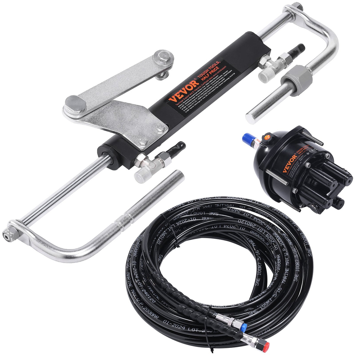 Hydraulic Outboard Steering Kit 90HP with Helm Pump Cylinder and 24ft Hose