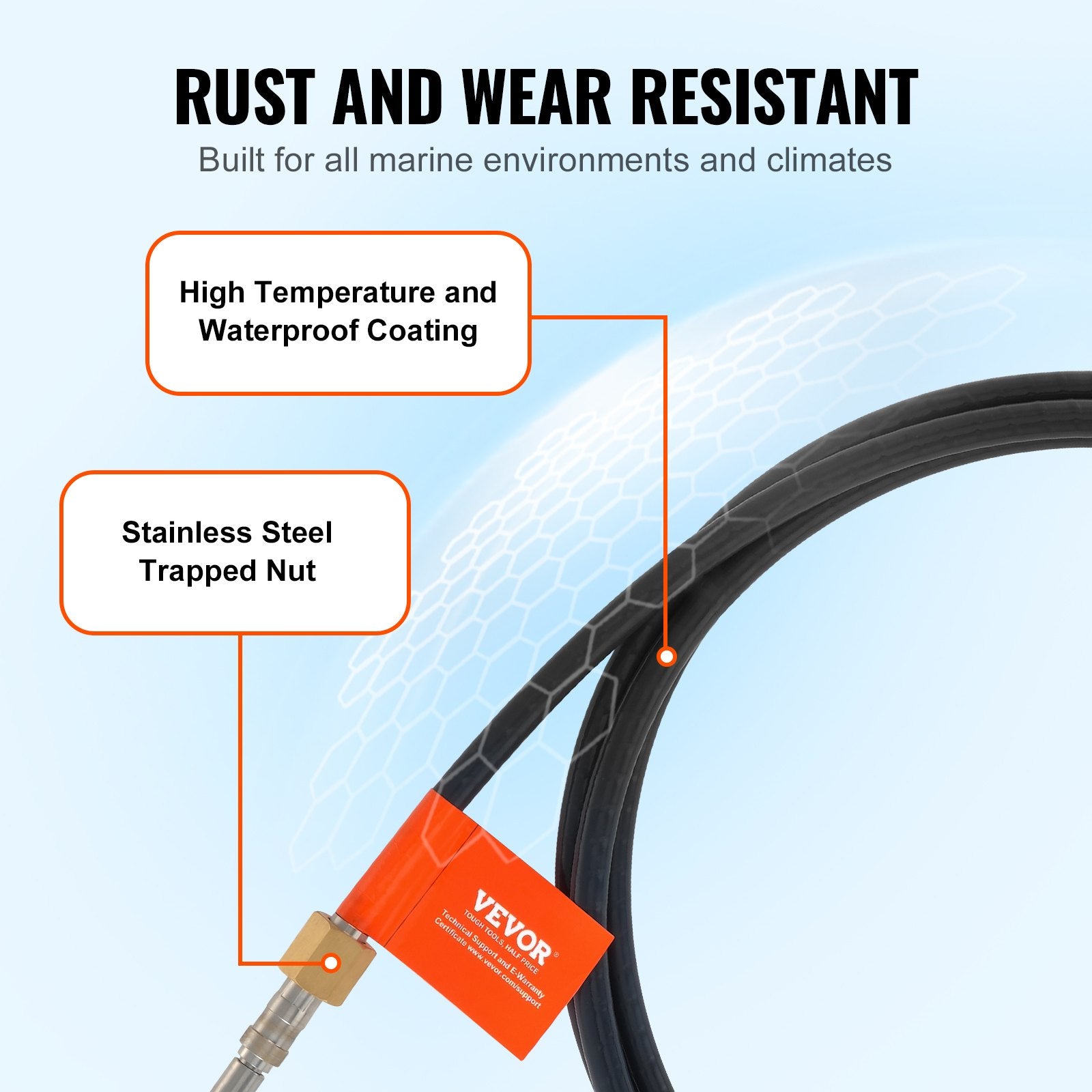 Boat Steering Cable 17ft Outboard Marine Steel High Tensile 1/2 Ton
