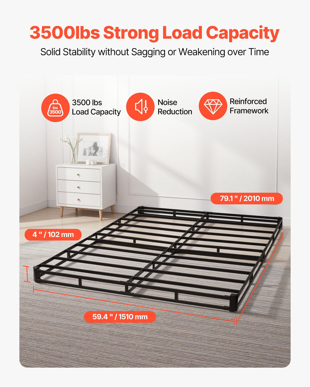 Heavy Duty Metal Box Spring Bed Frame Mattress Foundation