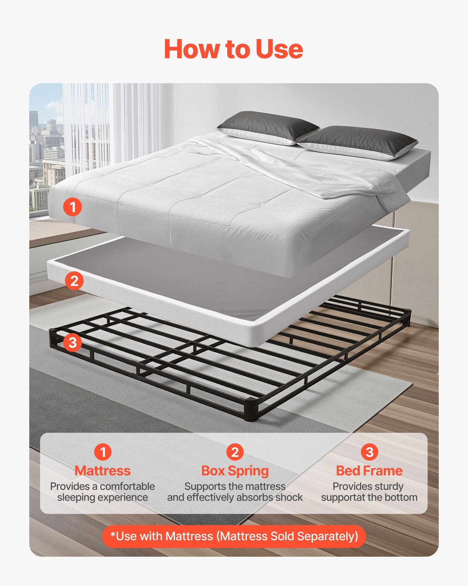 Heavy Duty Metal Box Spring Bed Frame Mattress Foundation