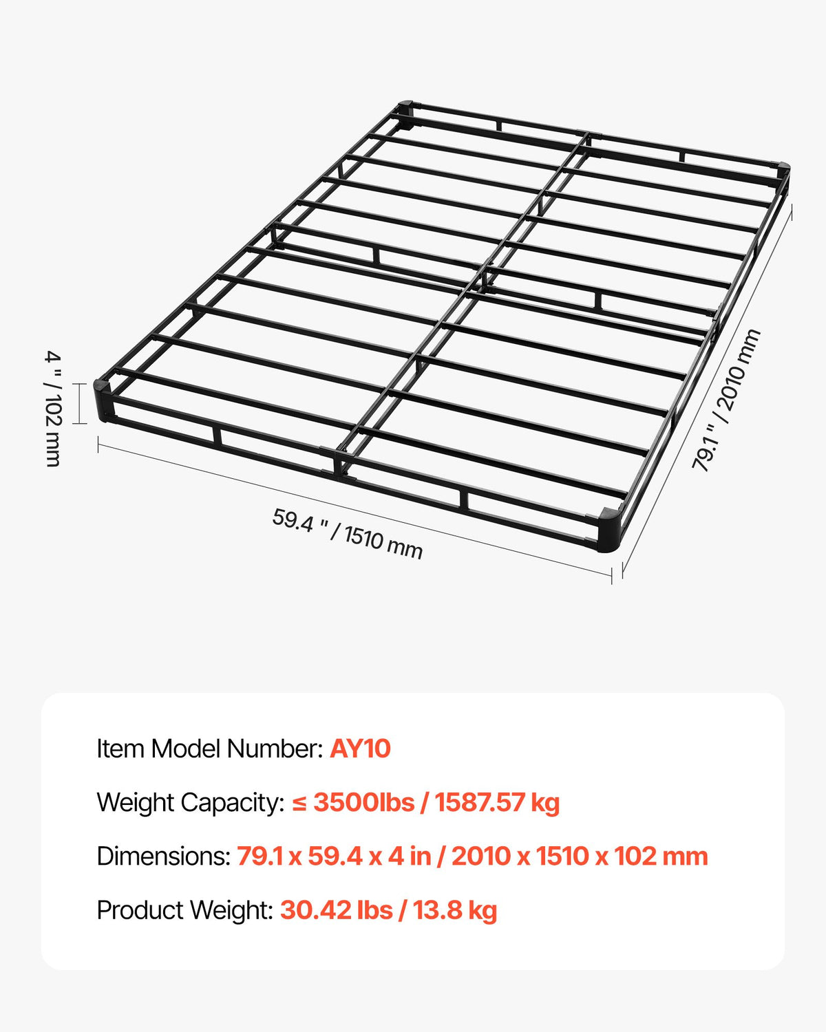Heavy Duty Metal Box Spring Bed Frame Mattress Foundation