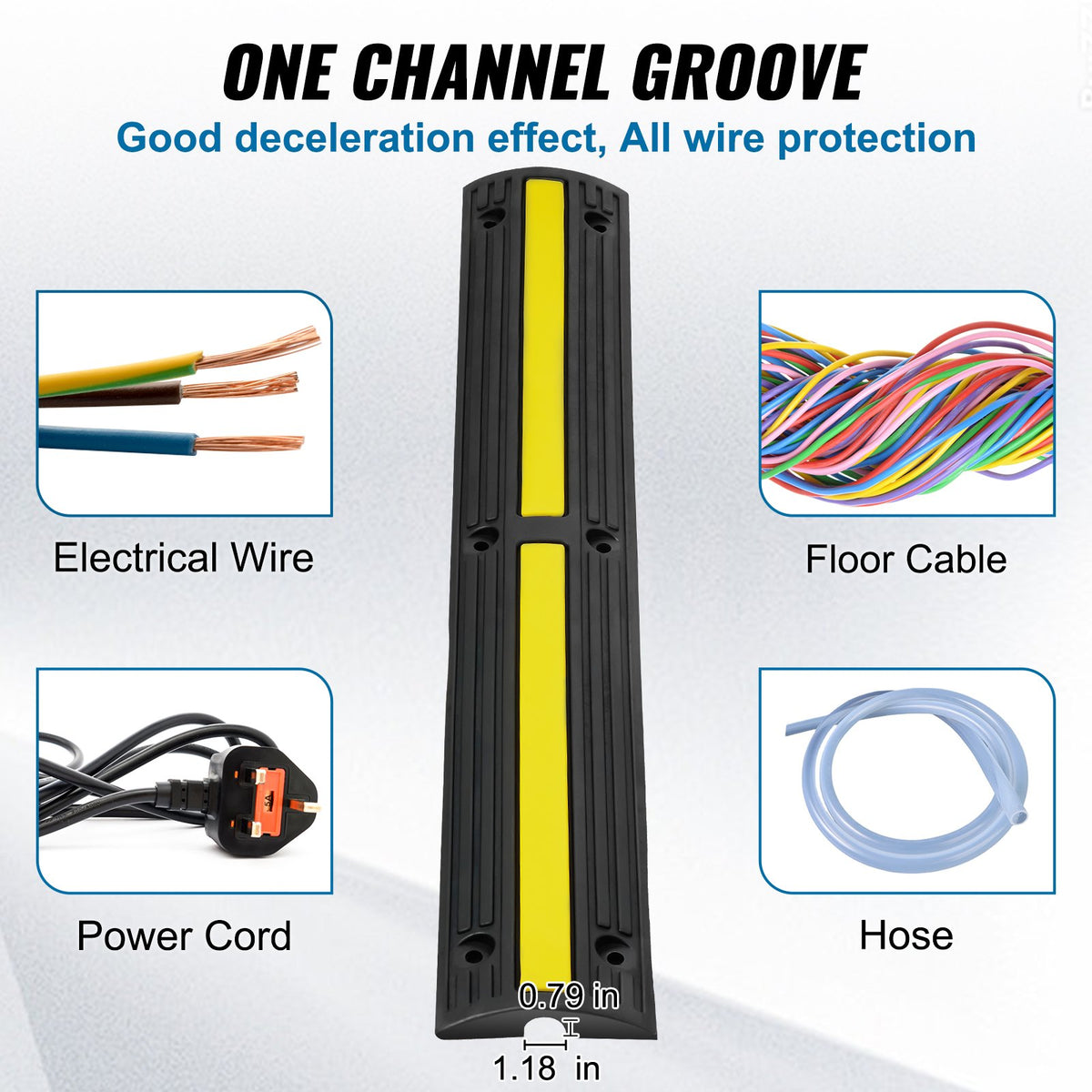 1000 mm Cable Protector Ramp 4 Pack 1 Channel Heavy Duty Rubber Cord Cover