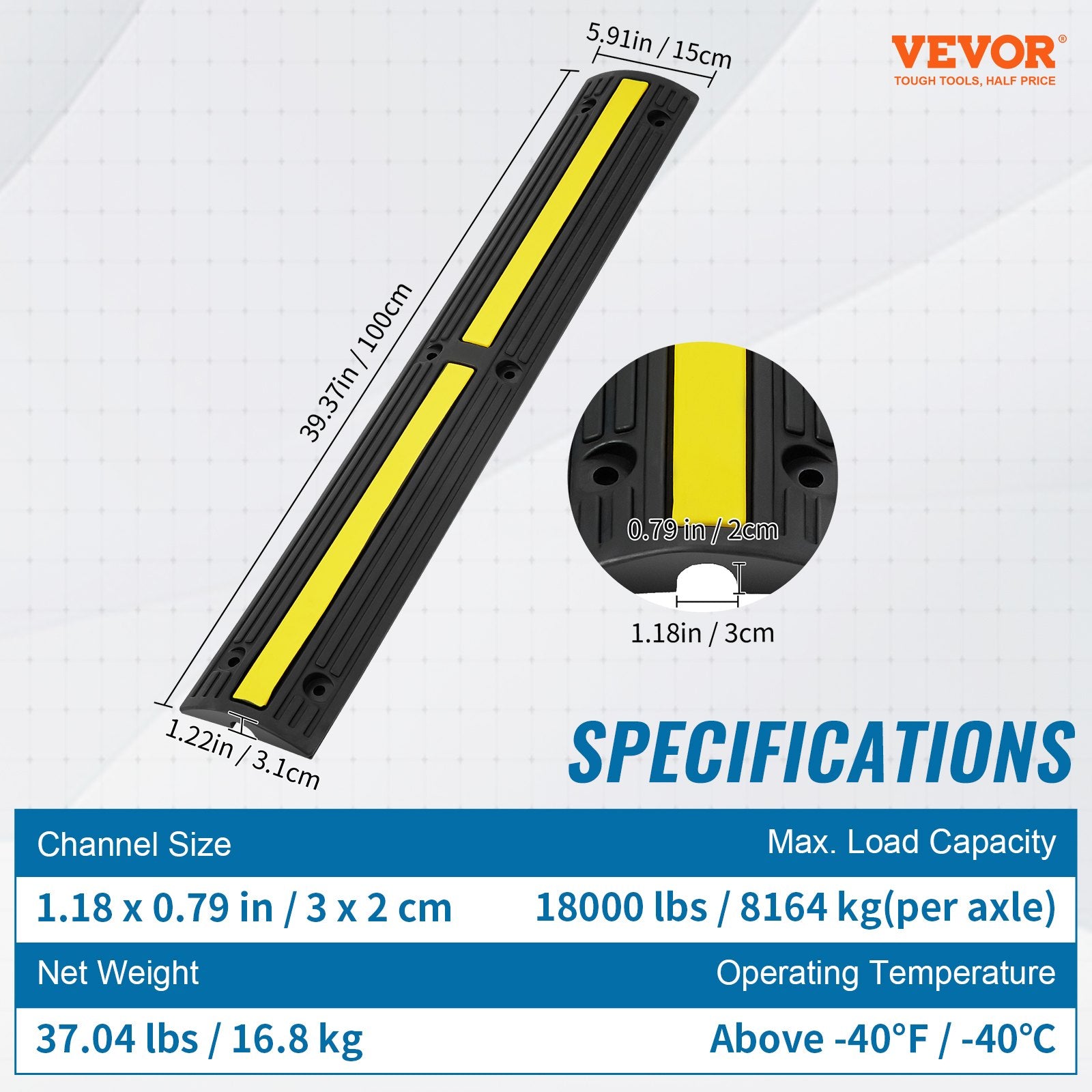 1000 mm Cable Protector Ramp 4 Pack 1 Channel Heavy Duty Rubber Cord Cover