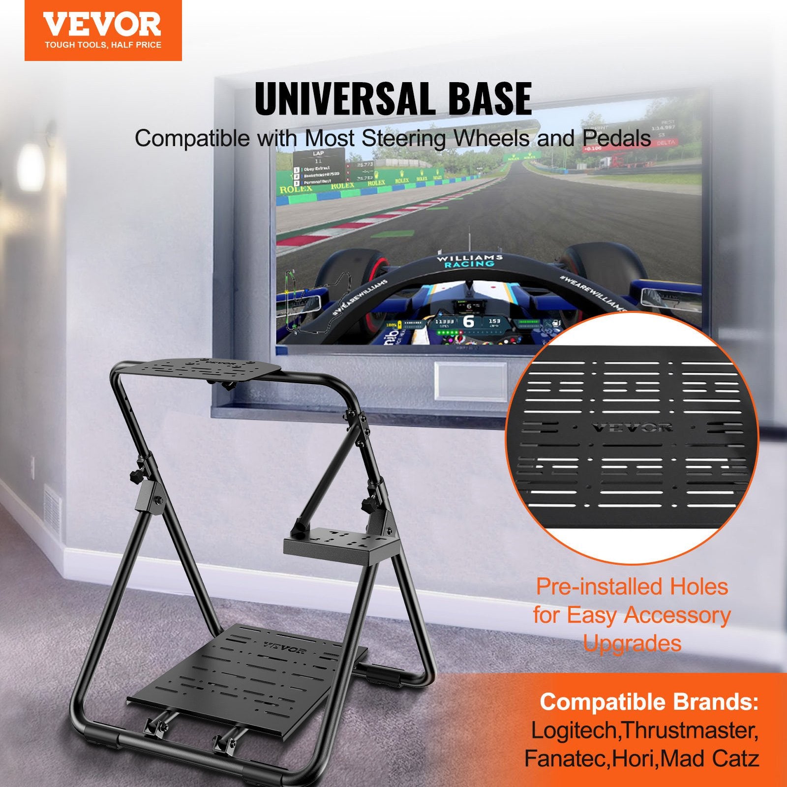 Foldable Racing Steering Wheel Stand Adjustable Universal Base Heavy Duty