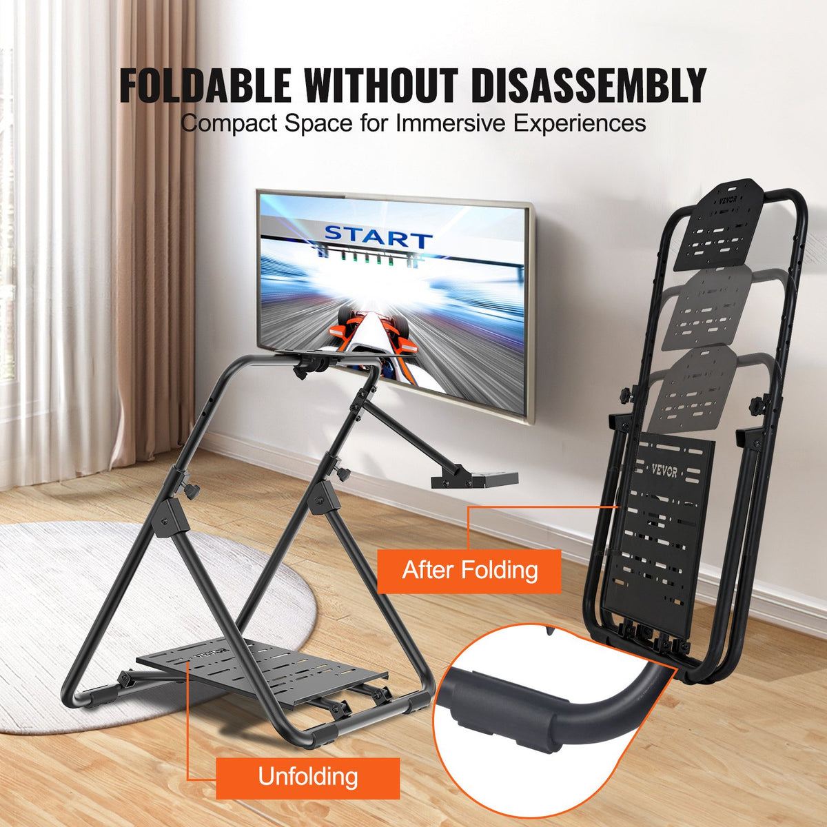 Foldable Racing Steering Wheel Stand Adjustable Universal Base Heavy Duty
