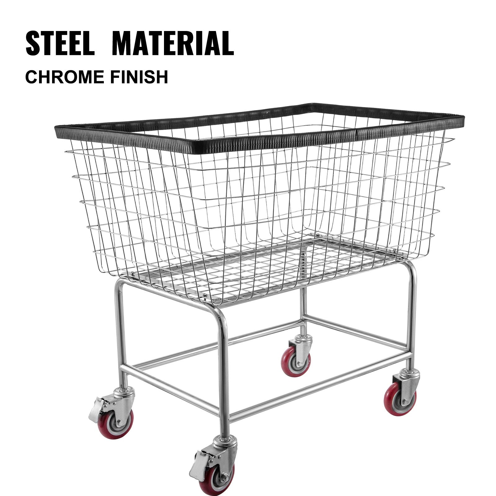 Wire Laundry Cart 4.5 Bushel Steel Chrome Finish 5in Casters 670x400x260mm