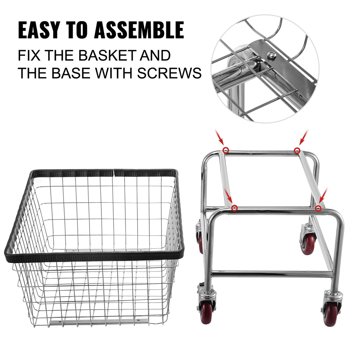 Wire Laundry Cart 4.5 Bushel Steel Chrome Finish 5in Casters 670x400x260mm