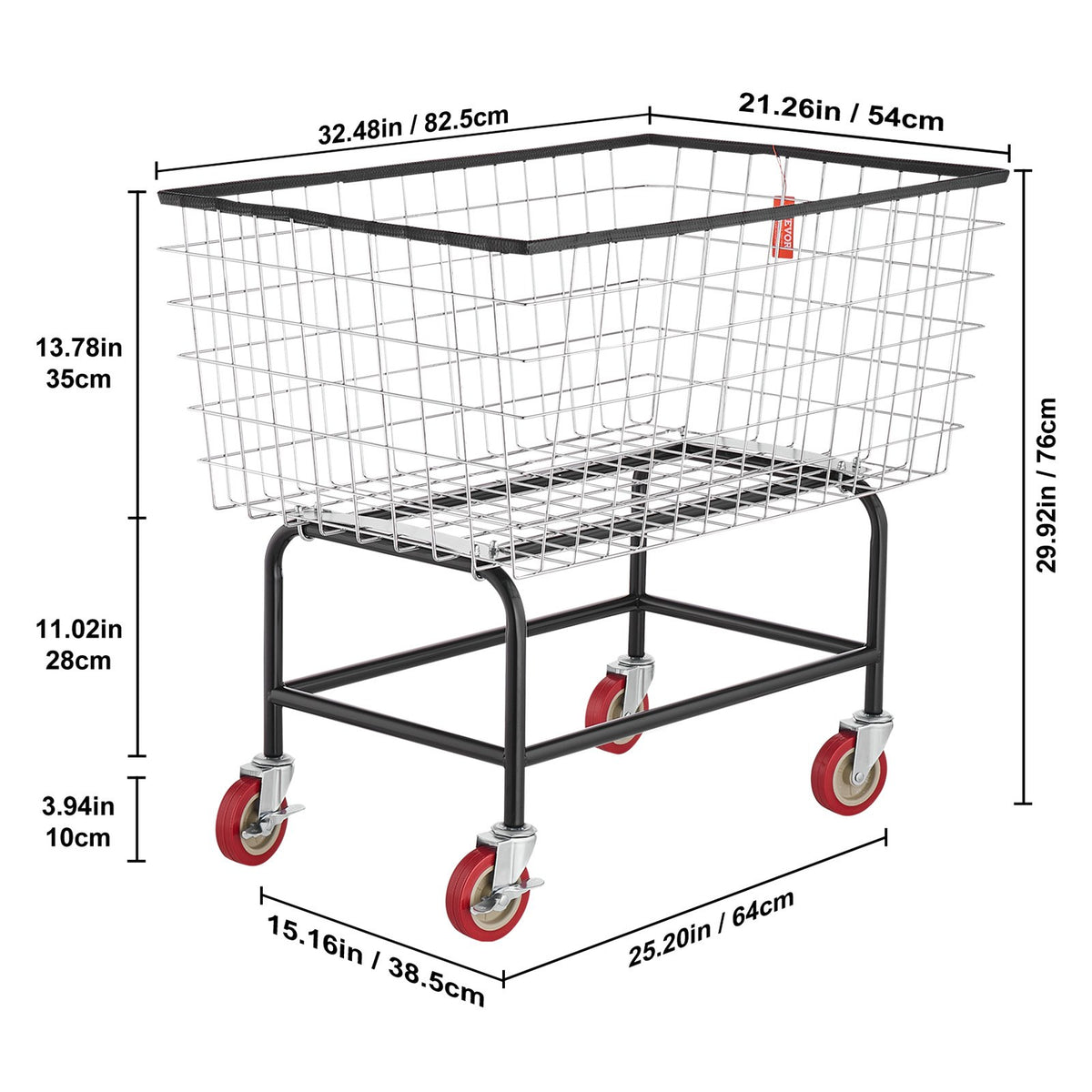 Wire Laundry Cart 4.5 Bushel Steel Chrome Finish 5in Casters 670x400x260mm