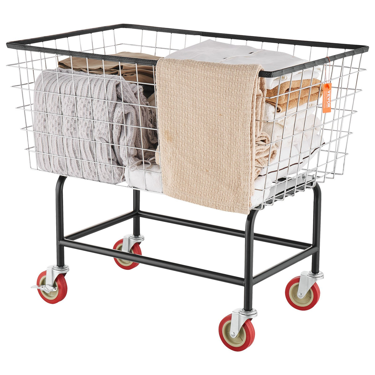 Wire Laundry Cart 4.5 Bushel Steel Chrome Finish 5in Casters 670x400x260mm
