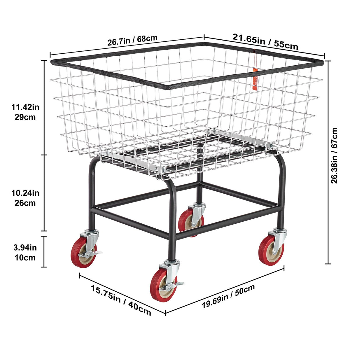 Wire Laundry Cart Wire Laundry Basket 2.8 Bushel Heavy Duty w/ 4'' Wheels