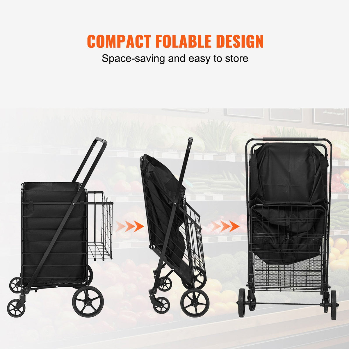 Folding Shopping Cart with Removable Liner 210LBS Large Capacity Dual Basket
