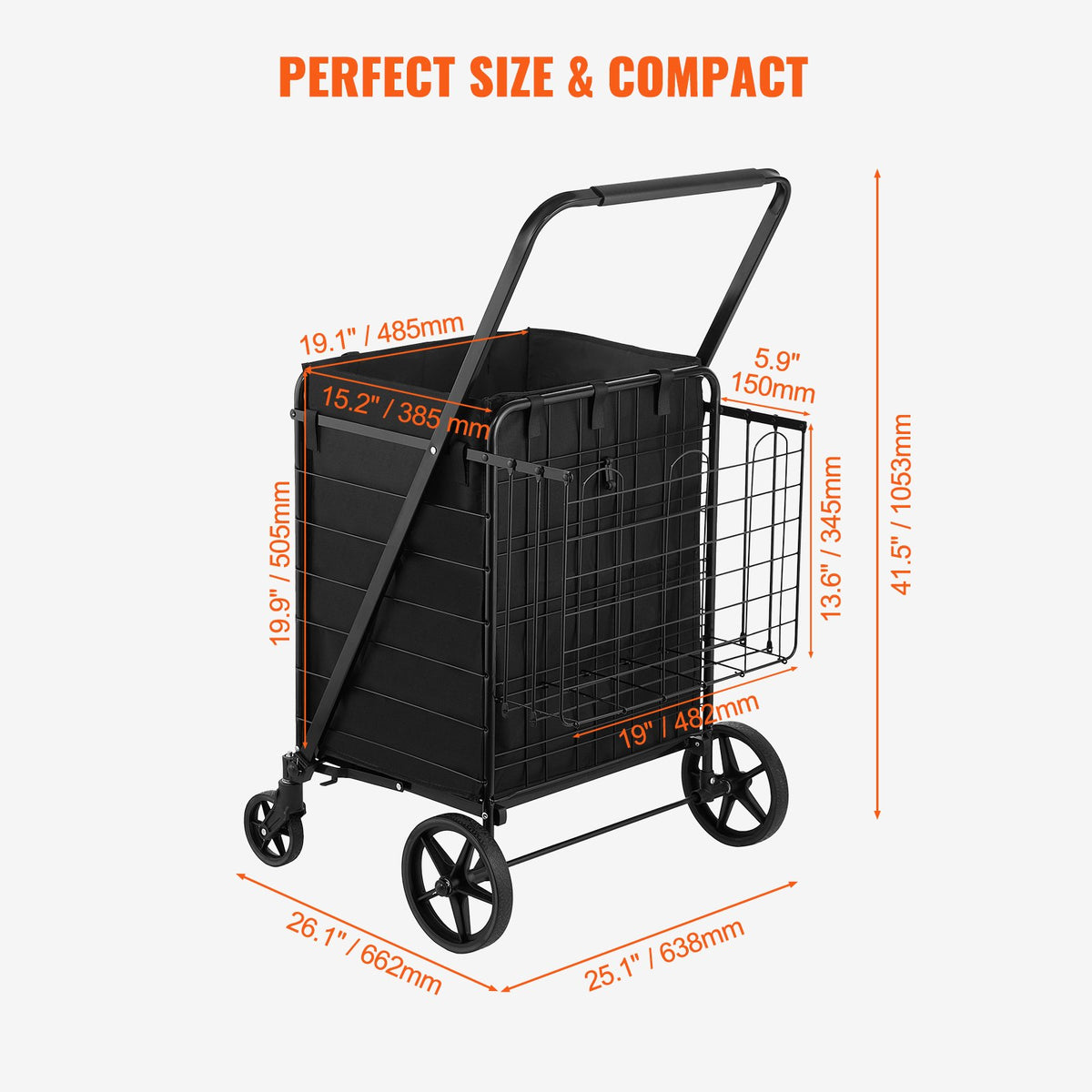 Folding Shopping Cart with Removable Liner 210LBS Large Capacity Dual Basket