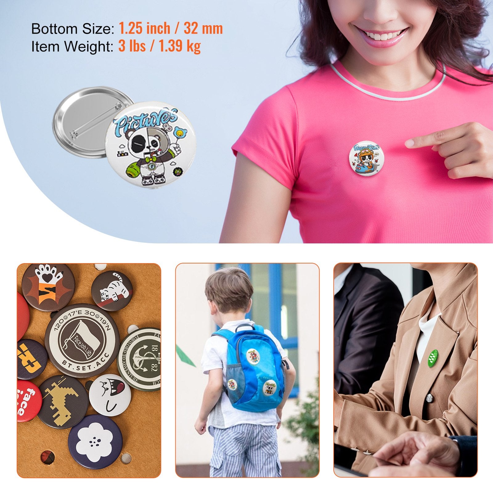 500 Sets 1.25" 32MM Pin Back Button Parts DIY Badge Parts with Tops Films