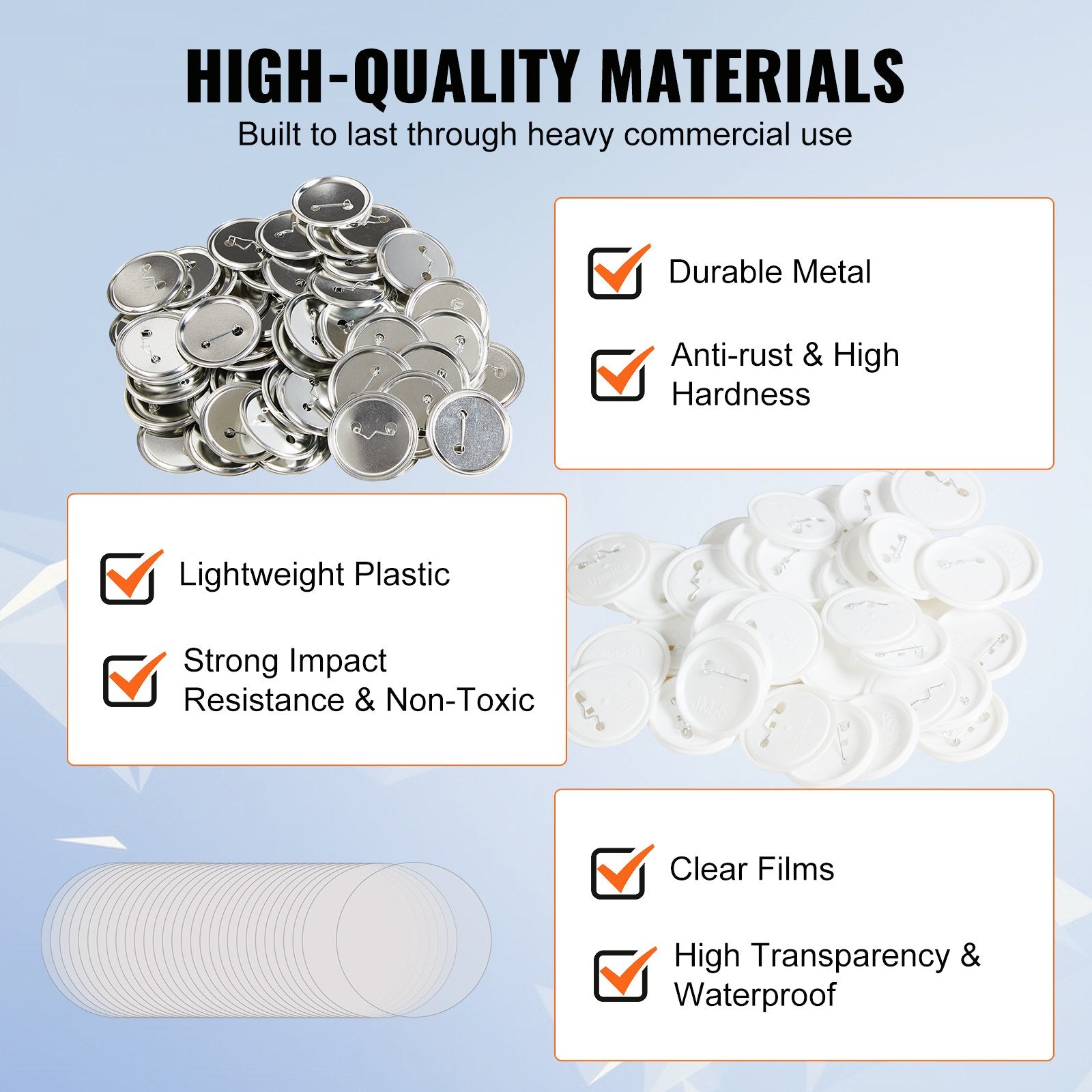 500 Sets 2.25" 58MM Pin Back Button Parts DIY Badge Parts with Tops Films
