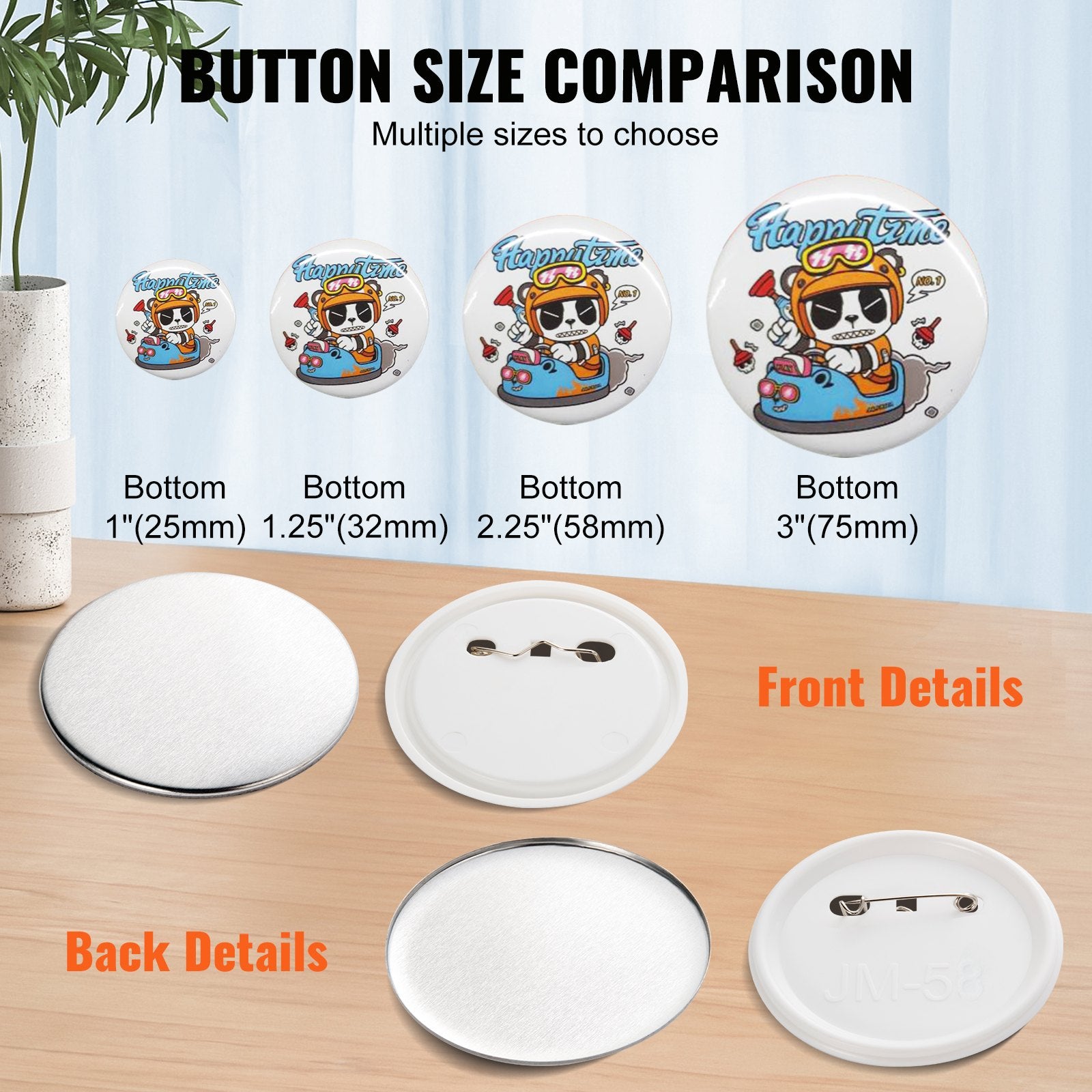 500 Sets 2.25" 58MM Pin Back Button Parts DIY Badge Parts with Tops Films