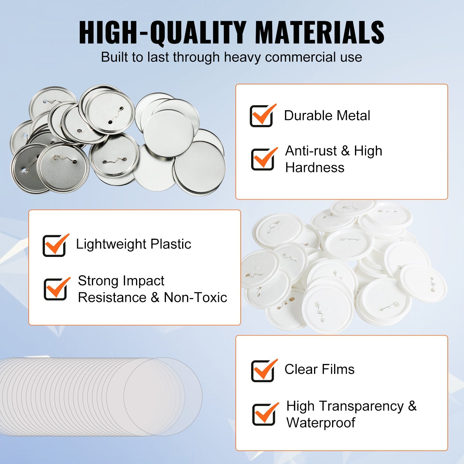 200 Sets 3" 75MM Pin Back Button Parts DIY Badge Parts with Tops Films
