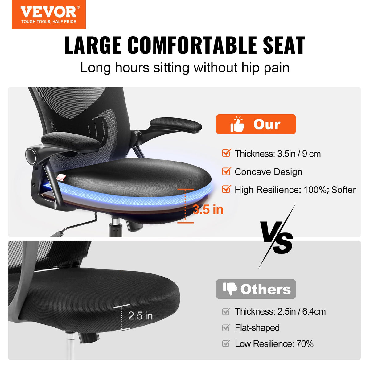 Office Chair Adjustable Lumbar Support High Back Ergonomic 2D Armrest