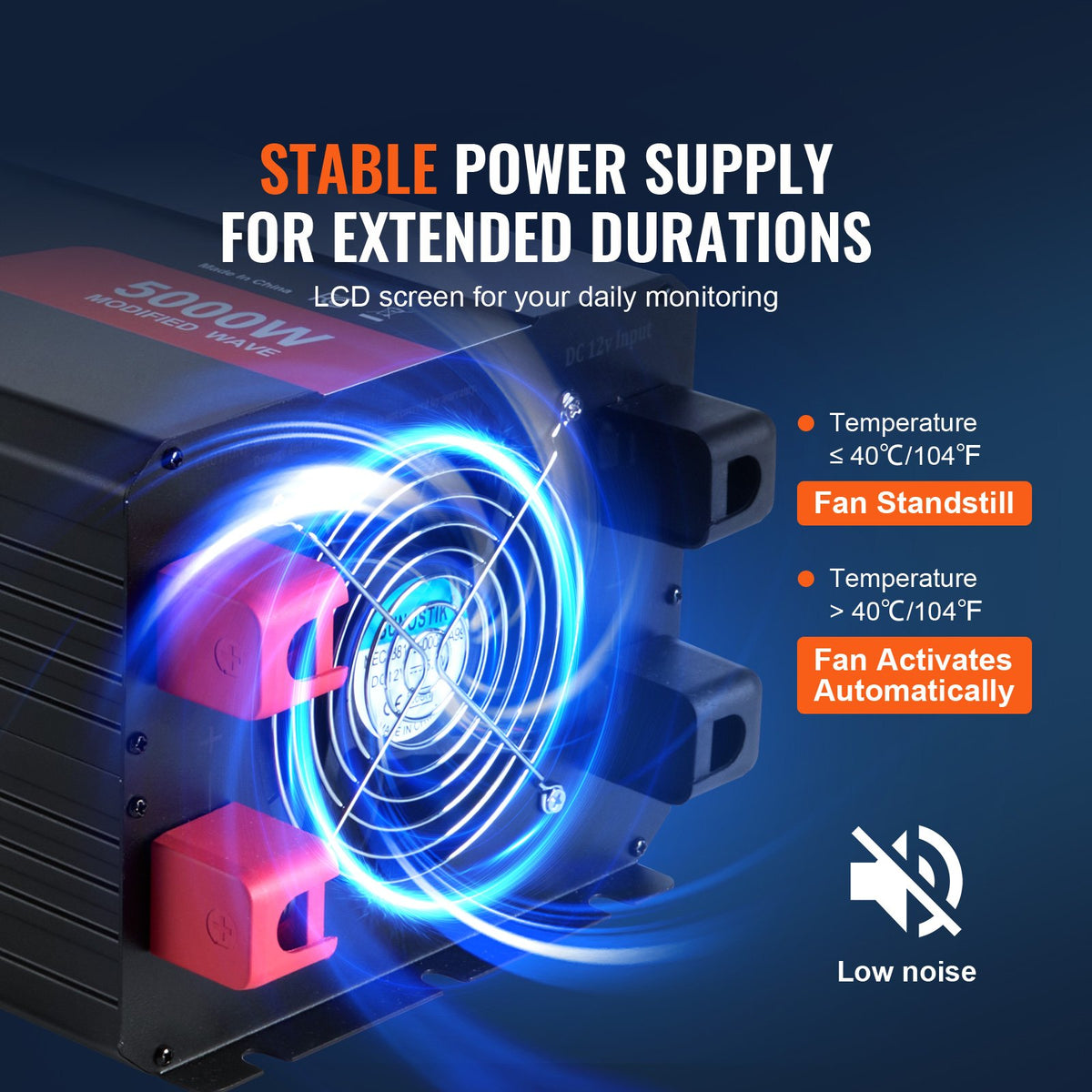 Modified Sine Wave Inverter 5000W DC 12V to AC 230V with LCD, USB, Type-C Remote