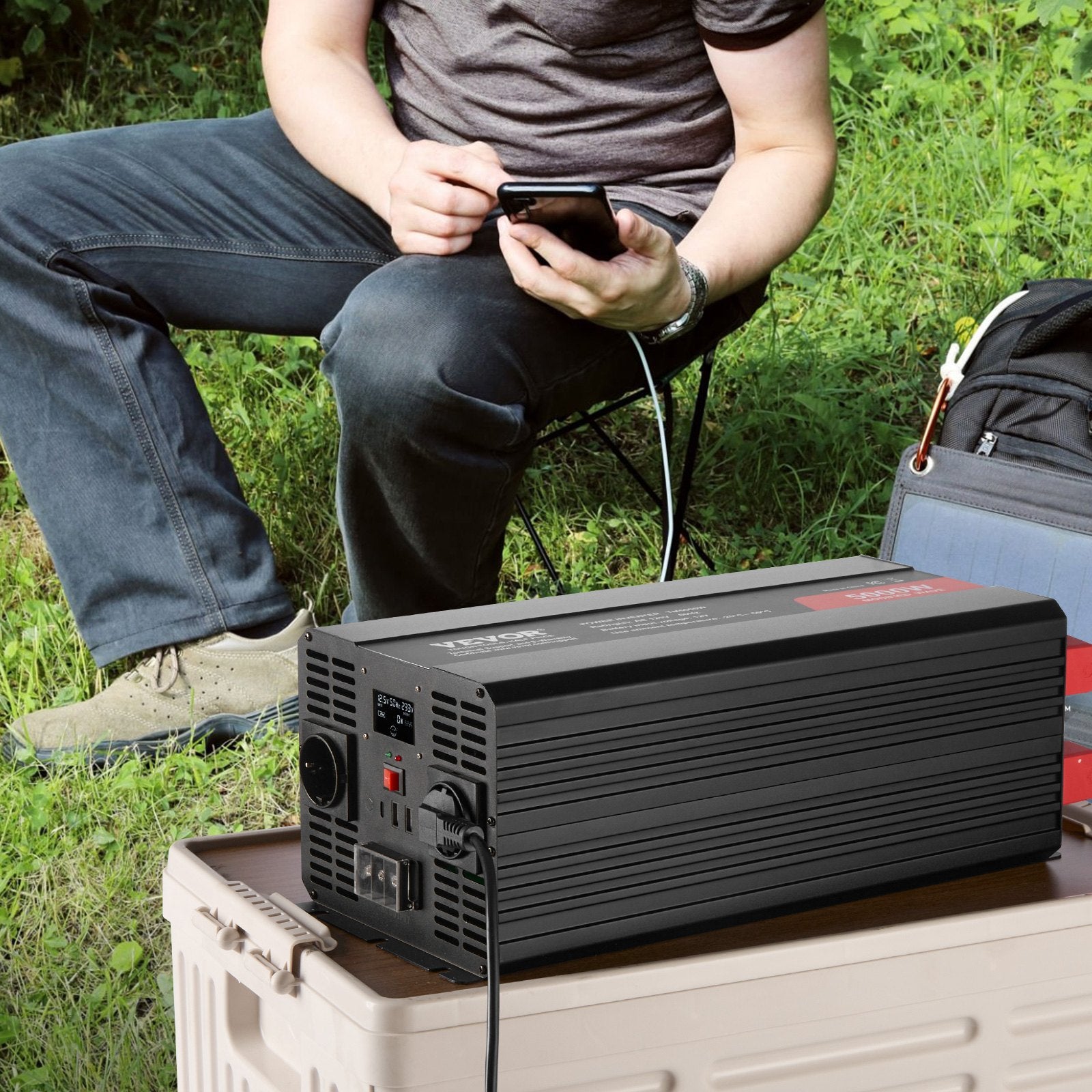 Modified Sine Wave Inverter 5000W DC 12V to AC 230V with LCD, USB, Type-C Remote