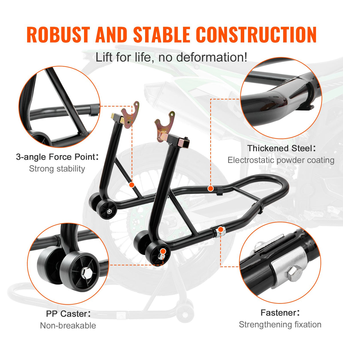 Motorcycle Rear Wheel Stand U+L Fork Swingarm 390kg Heavy Duty Lift Jack Black