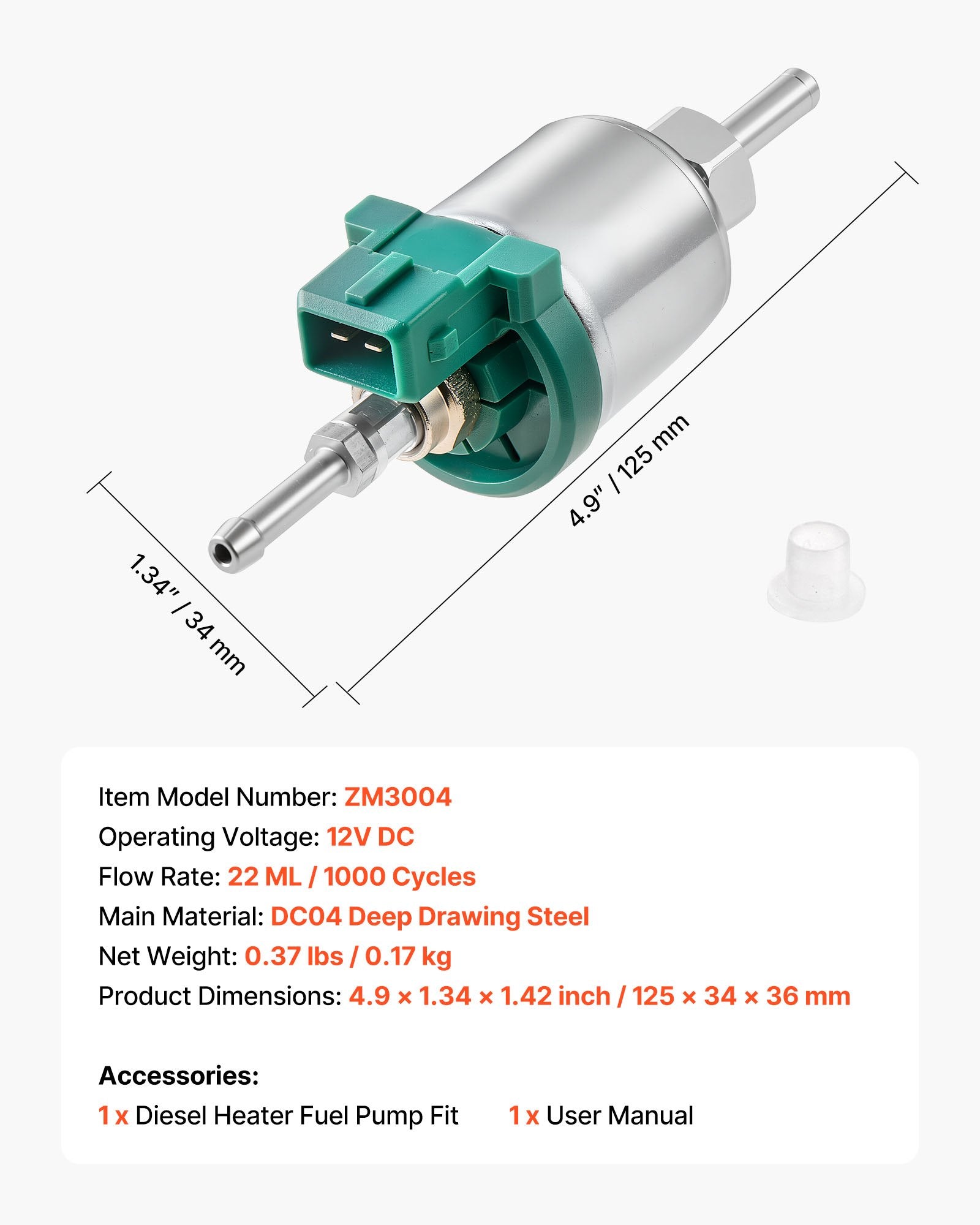 12V Diesel Heater Fuel Pump 22ML Quiet Pulse Pump for 2KW-8KW Heaters