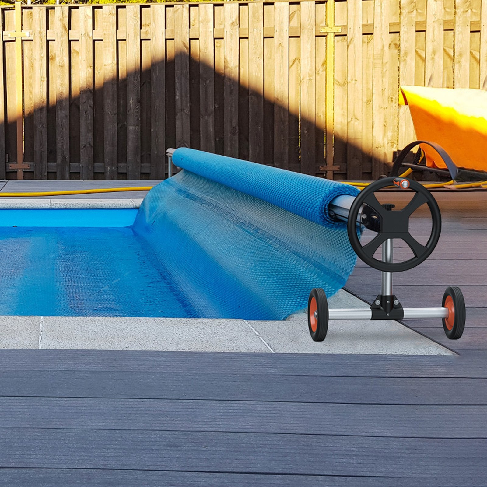 Pool Cover Reel Aluminum Solar 14ft with Rubber Wheels and Sandbags for Pools