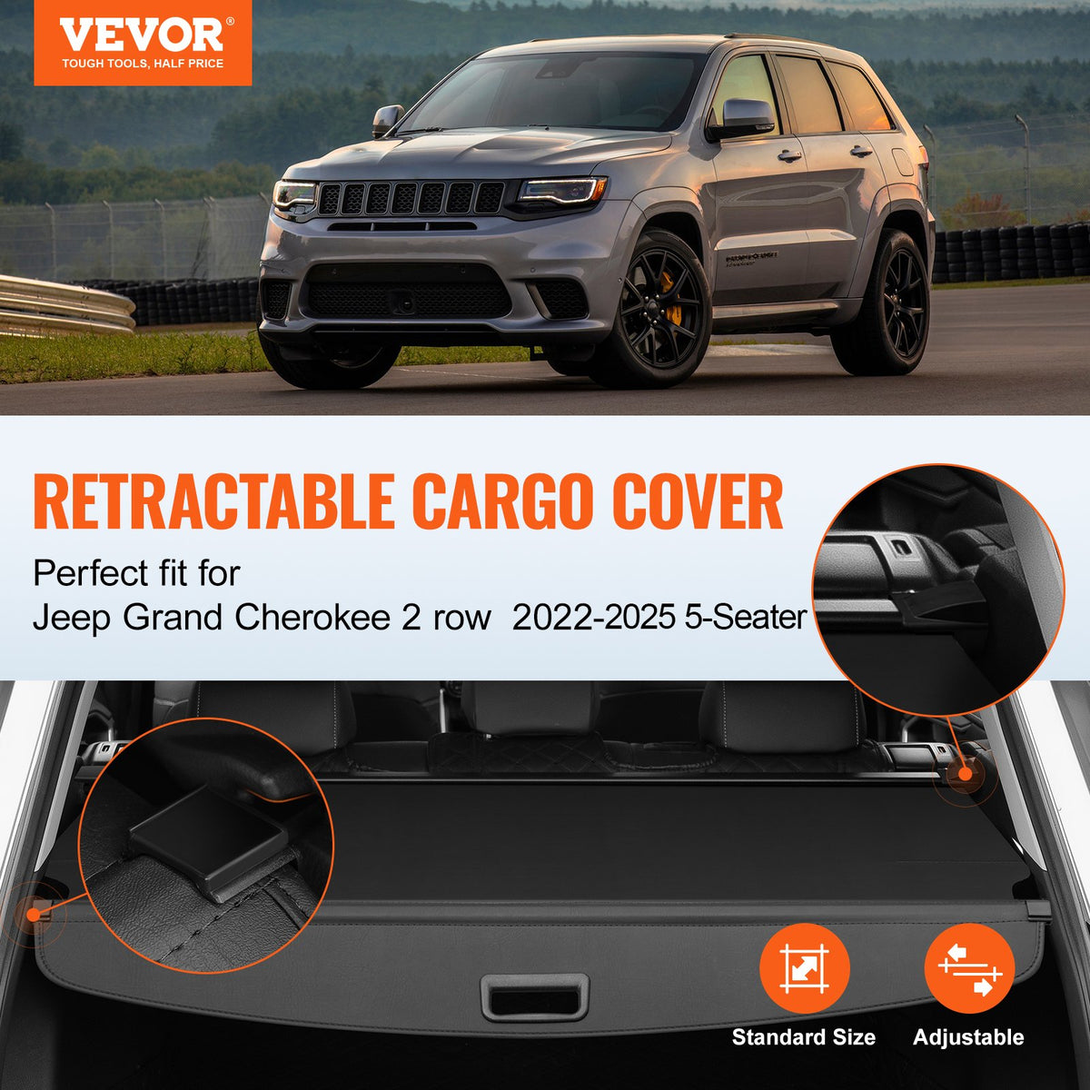 Retractable Cargo Cover Waterproof UVProof Trunk for Jeep Grand Cherokee 2-Row