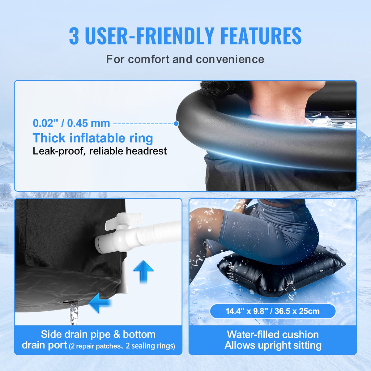 Ice Bath Tub 80cm Cold Water Therapy Plunge Portable 341L Inflatable with Cover