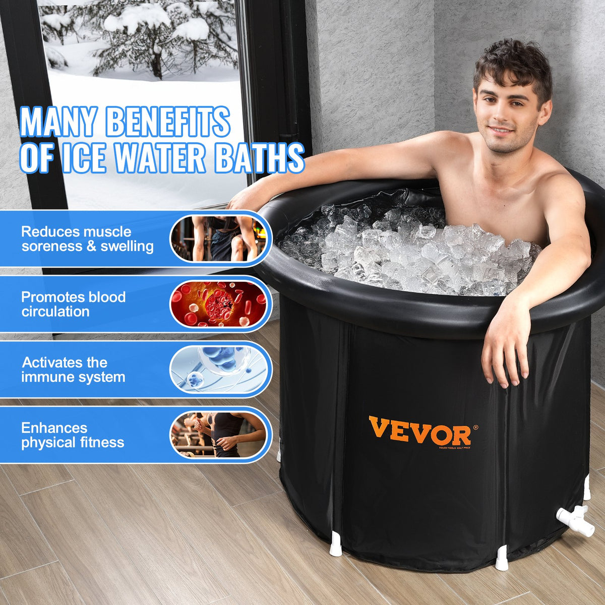 Ice Bath Tub 80cm Cold Water Therapy Plunge Portable 341L Inflatable with Cover
