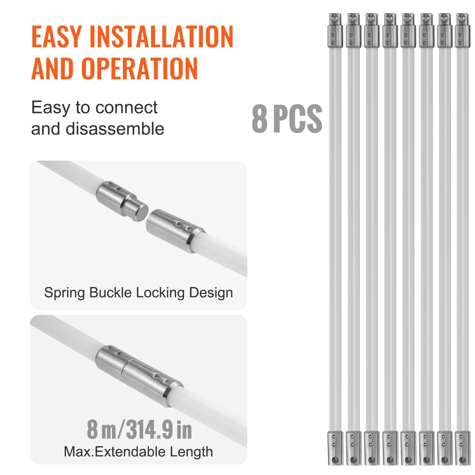 Chimney Sweep Kit 8m 8 Reinforced Nylon Rods 360° Ergonomic Cleaning Brush